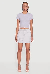 Womens Acid Wash Mini Cargo Skirt, Grey,