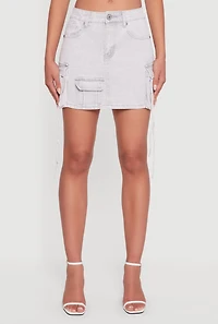 Womens Acid Wash Mini Cargo Skirt, Grey, Size M