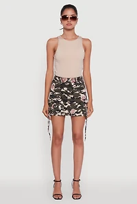 Womens Floral Camouflage Cargo Pocket Mini Skirt, Multi, Size L