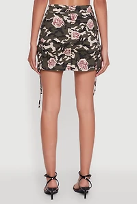 Womens Floral Camouflage Cargo Pocket Mini Skirt, Multi, Size L