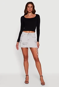 Womens VIP Denim Mini Skirt with Cargo Pockets, Grey,