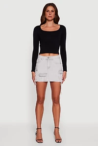 Womens VIP Denim Mini Skirt with Cargo Pockets, Grey,