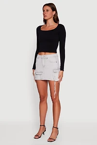 Womens VIP Denim Mini Skirt with Cargo Pockets, Grey,