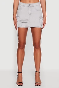 Womens VIP Denim Mini Skirt with Cargo Pockets, Grey,