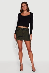 VIP Acid Wash Denim Mini Skirt with Cargo Pockets