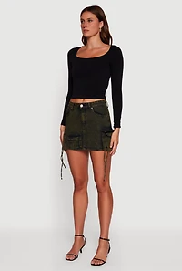 VIP Acid Wash Denim Mini Skirt with Cargo Pockets