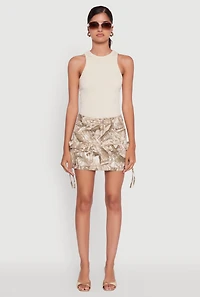 Womens Mid Rise Camouflage Cargo Pocket Mini Skirt, Multi, Size XL