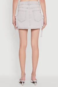 Womens Mid Rise Cargo Pocket Mini Denim Skirt, Grey, Size L