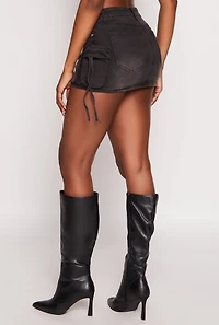 Womens VIP Denim Acid Wash Mini Cargo Skirt,