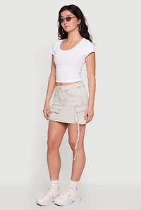 Acid Wash Tassel Detail Cargo Skirt