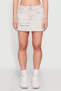 Acid Wash Tassel Detail Cargo Skirt
