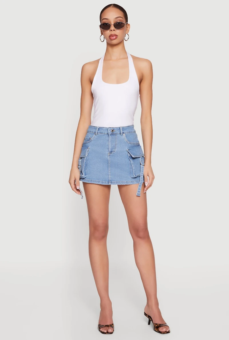 Mini Cargo Pocket Denim Skirt with Buckles