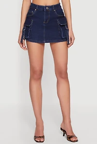Mini Cargo Pocket Denim Skirt with Buckles