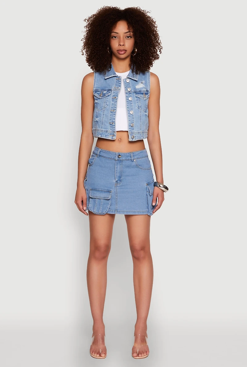 Womens Haute Monde Denim Utility Mini Skirt, Blue,