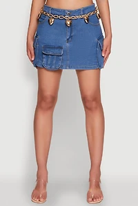 Womens Haute Monde Denim Utility Mini Skirt, Blue,