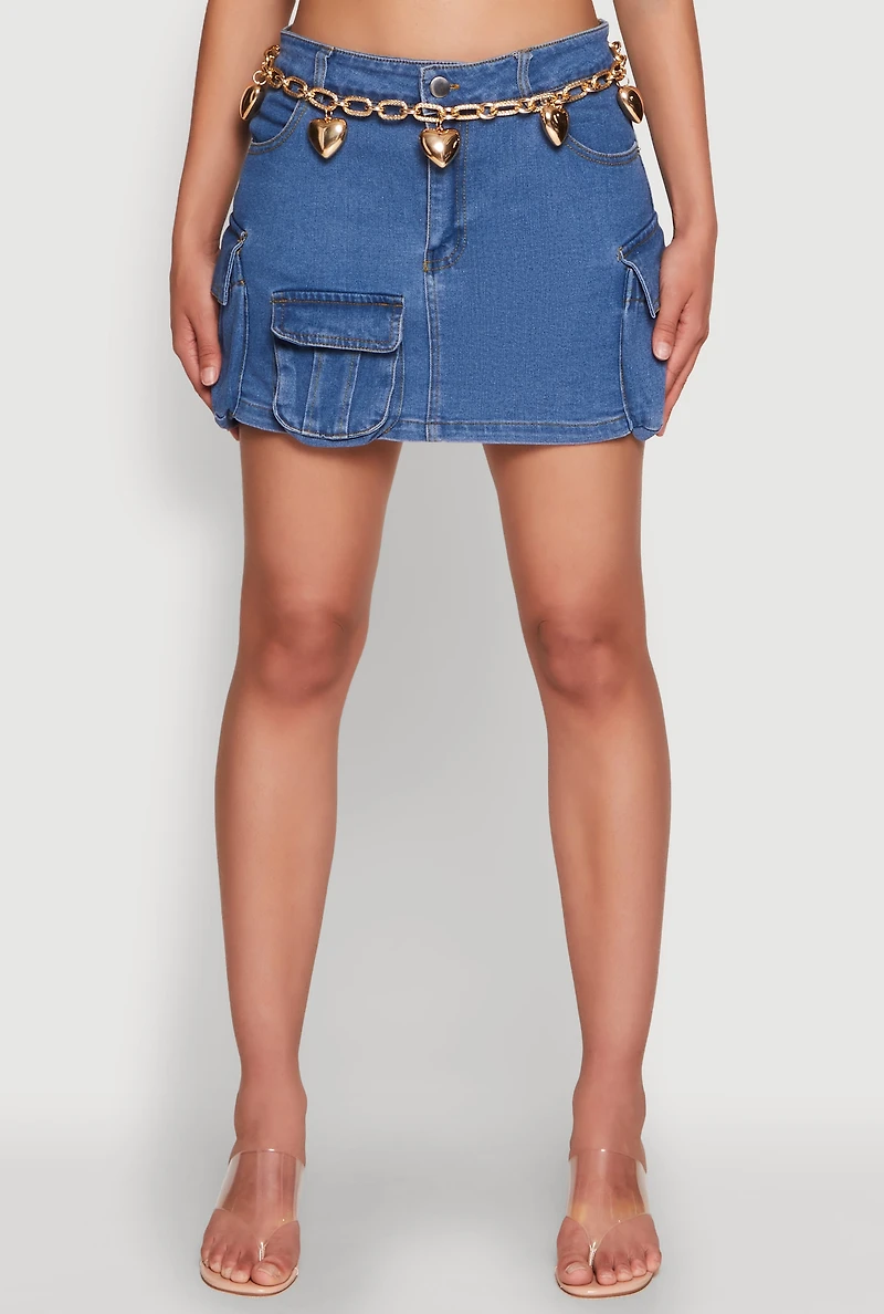 Womens Haute Monde Denim Utility Mini Skirt, Blue, Size L