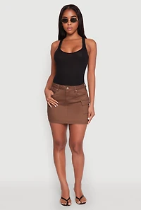 Womens WAX Twill Mini Cargo Skirt, Brown, Size M
