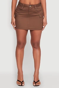 Womens WAX Twill Mini Cargo Skirt, Brown, Size M