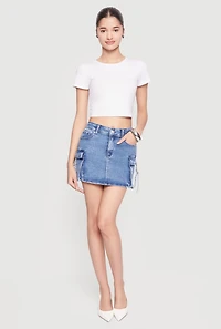 WAX Denim High Waisted Cargo Mini Skirt