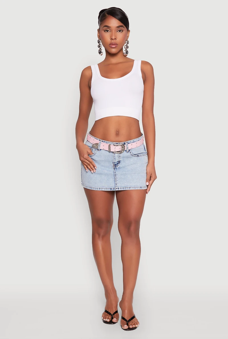 Womens Almost Famous Belted Micro Mini Denim Skirt, Blue, Size XL