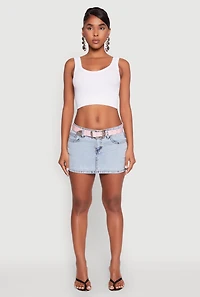 Womens Almost Famous Belted Micro Mini Denim Skirt, Blue, Size L