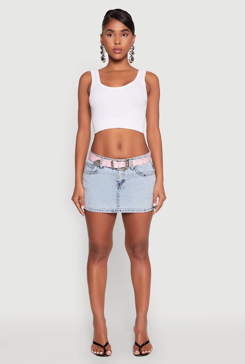 Womens Almost Famous Belted Micro Mini Denim Skirt, Blue, Size XL