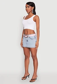 Womens Almost Famous Belted Micro Mini Denim Skirt, Blue, Size M