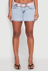 Womens Almost Famous Belted Micro Mini Denim Skirt, Blue, Size L