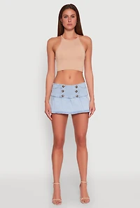 Womens Almost Famous Side Zip Pleated Sailor Skort, Blue, Size S