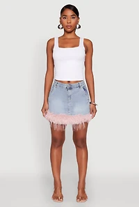 Womens Almost Famous Faux Fur Trim Denim Mini Skirt, Blue, Size M