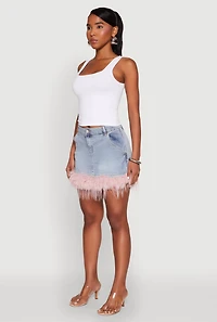 Womens Almost Famous Faux Fur Trim Denim Mini Skirt, Blue, Size M