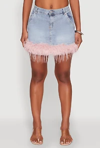Womens Almost Famous Faux Fur Trim Denim Mini Skirt, Blue, Size M
