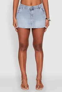 Womens Almost Famous Faux Fur Trim Denim Mini Skirt, Blue, Size M