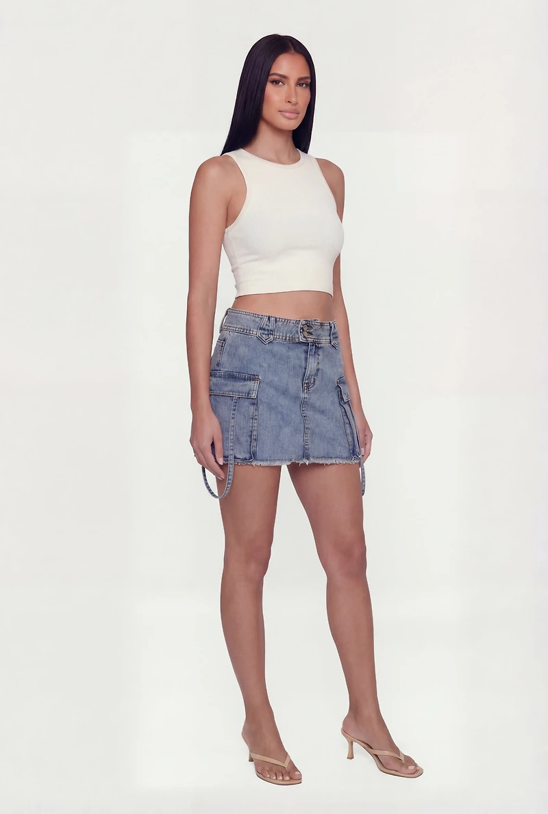 Almost Famous Denim Frayed Hem Cargo Skirt