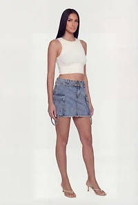 Almost Famous Denim Frayed Hem Cargo Skirt