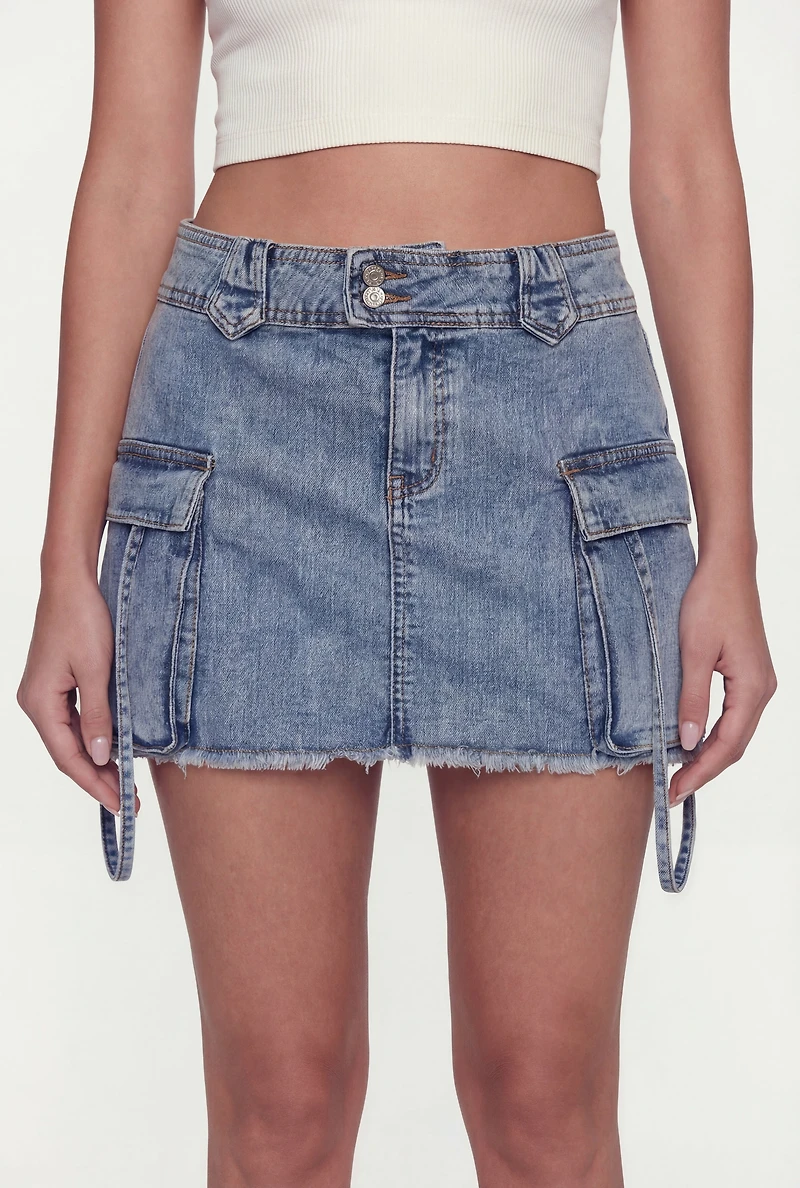 Almost Famous Denim Frayed Hem Cargo Skirt