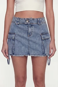 Almost Famous Denim Frayed Hem Cargo Skirt