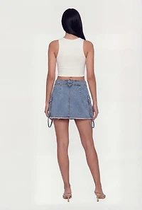 Almost Famous Denim Frayed Hem Cargo Skirt