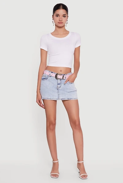 Womens Almost Famous Belted Denim Mini Skirt, Blue,