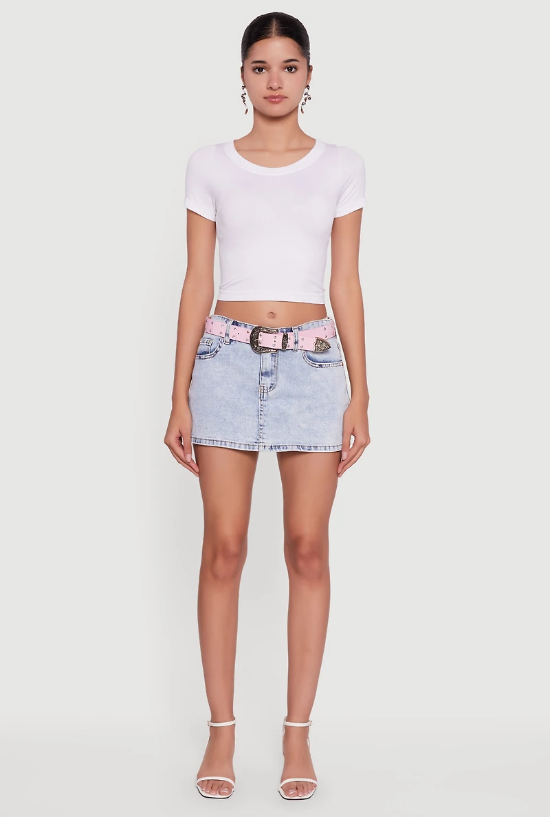 Womens Almost Famous Belted Denim Mini Skirt, Blue, Size M