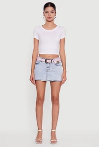 Womens Almost Famous Belted Denim Mini Skirt, Blue, Size M