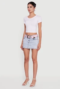 Womens Almost Famous Belted Denim Mini Skirt, Blue, Size M