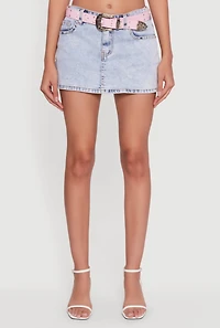 Womens Almost Famous Belted Denim Mini Skirt, Blue, Size M