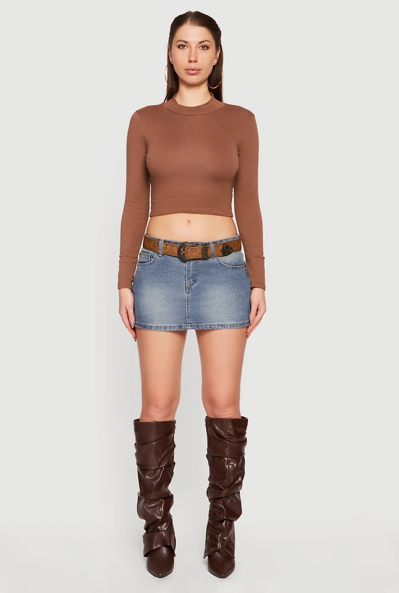 Mineral Wash Denim Mini Skirt with Belt