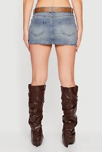 Womens Mineral Wash Denim Mini Skirt with Belt, Black, Size M