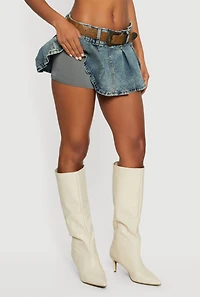 Cowboy Belted Mid Rise Acid Wash Pleated Skort
