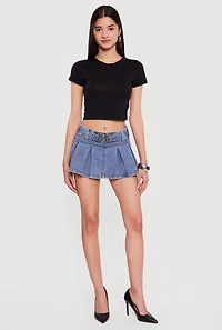 Buckled Waist Detail Mini Pleated Skort