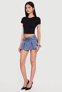 Buckled Waist Detail Mini Pleated Skort