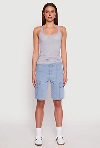 Womens Denim Cargo Skater Shorts, Blue, Size M
