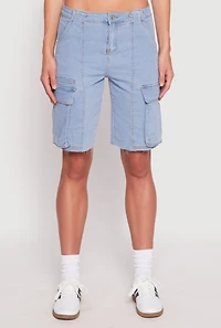 Womens Denim Cargo Skater Shorts, Blue, Size M